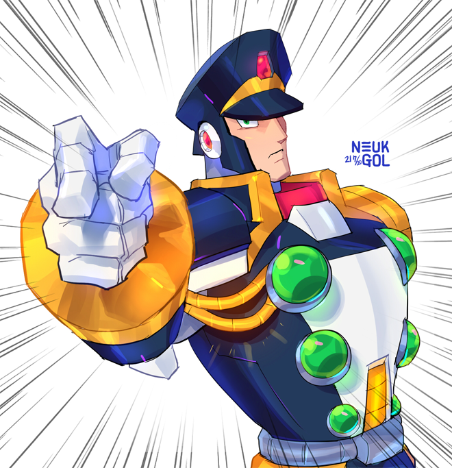 1boy, android, armor, artist_name, black_helmet, chain, chest_jewel, forehead_jewel