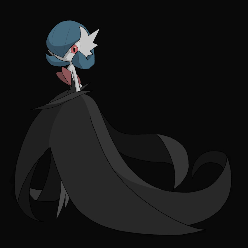 alternate_color, black_background, black_dress, black_gloves, blue_hair, bob_cut, colored_skin, dress