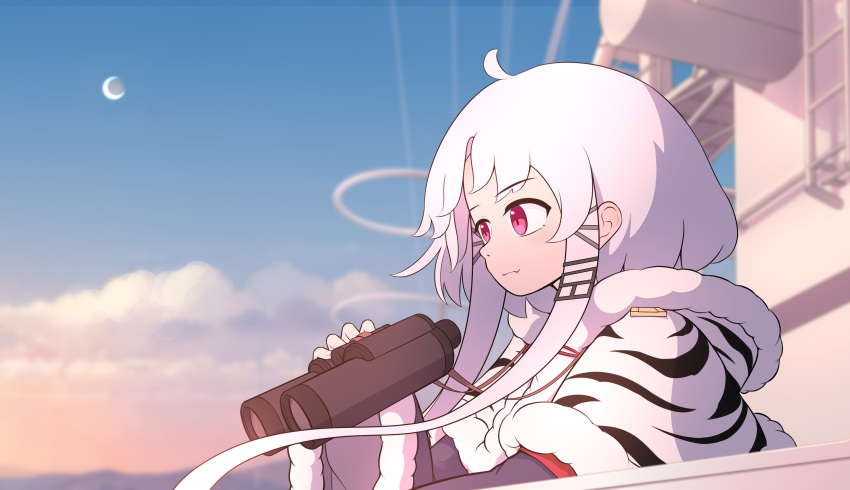1girl, absurdres, ahoge, animal_hood, azur_lane, binoculars, chang_chun_(azur_lane), chinese_commentary