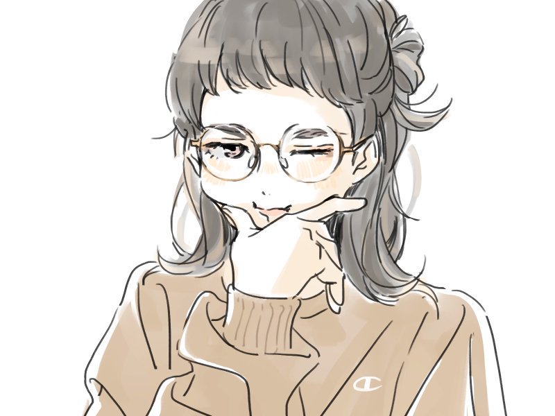 1girl, anarchy_ptck, bad_id, bad_twitter_id, brown_eyes, brown_hair, brown_sweater, closed_mouth