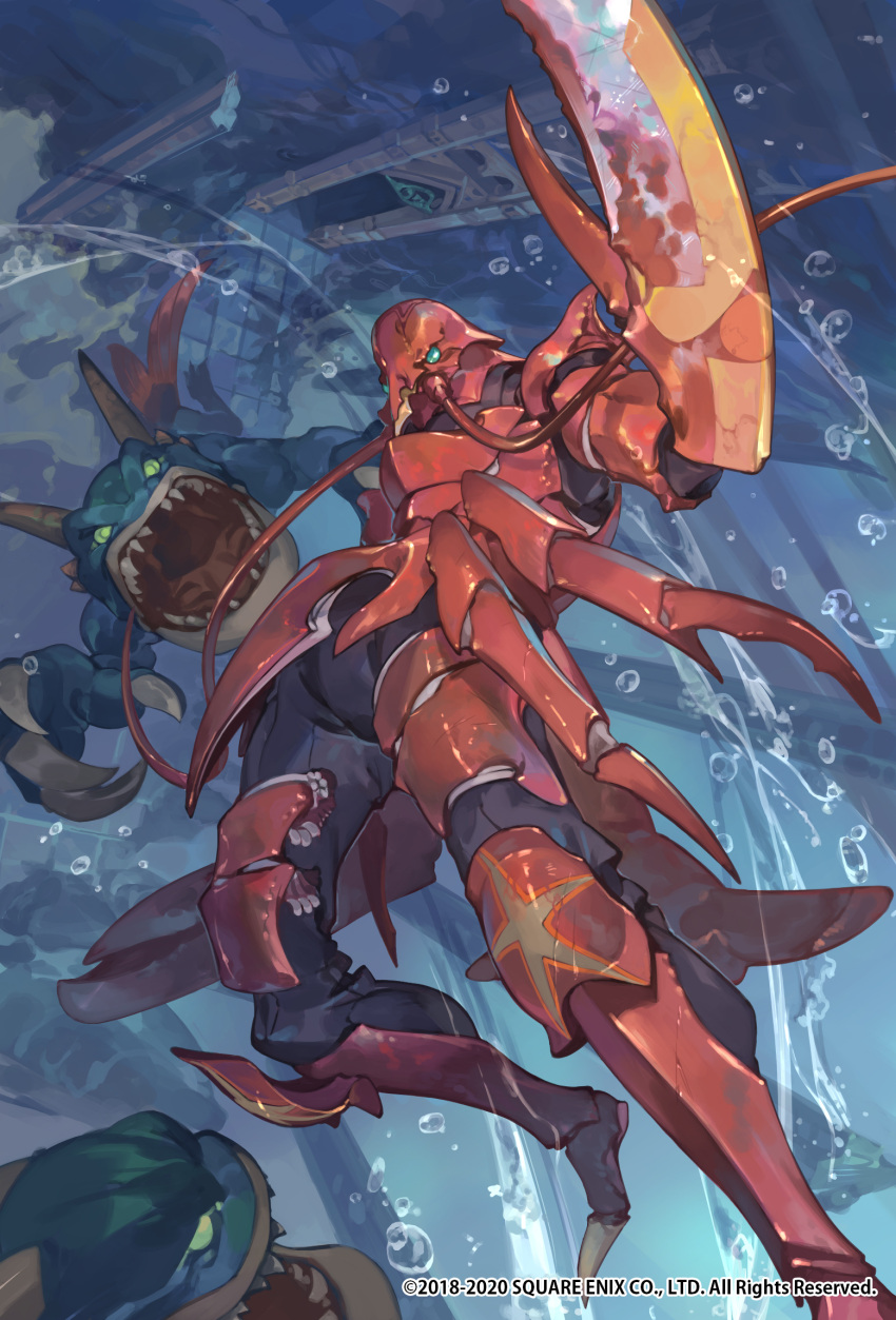 1boy, air_bubble, armor, boston_(romancing_saga_3), bubble, commentary_request, copyright_notice, foot_out_of_frame