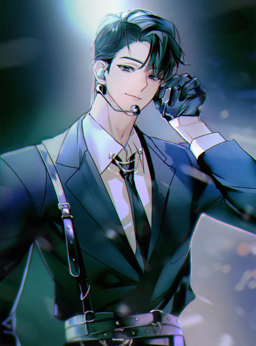 black_hair, blue_eyes, cheongryeo, dark_blue, debwi_mos_hamyeon_jugneun_byeong_geollim, highres, light_smile, looking_at_viewer, non-web_source, pale_skin, short_hair, straight_hair