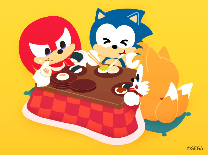 3boys, artist_request, blue_eyes, blue_fur, chibi, chibi_only, chopsticks, closed_eyes
