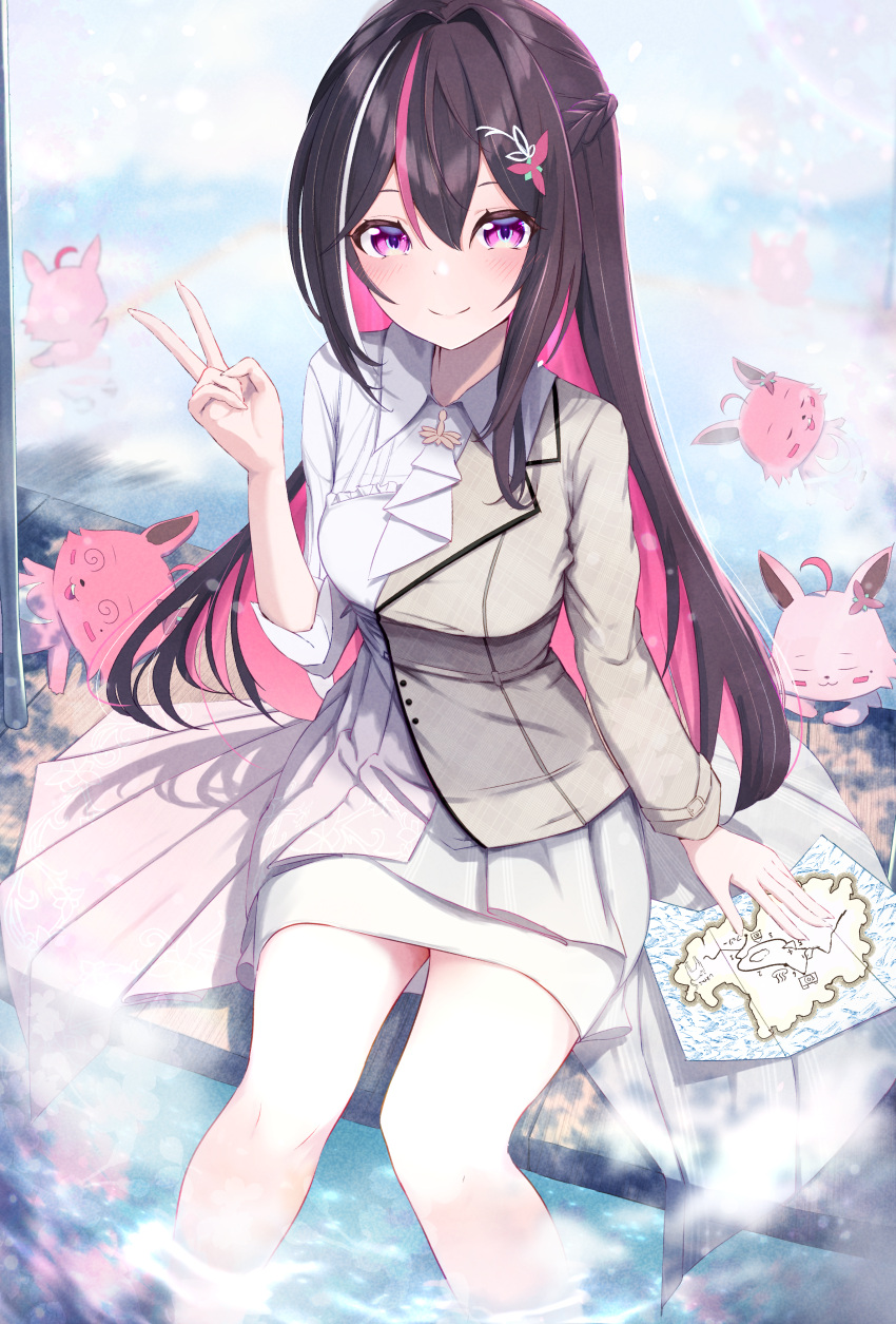 1girl, @_@, absurdres, ascot, azki_(4th_costume)_(hololive), azki_(hololive), black_hair, blush