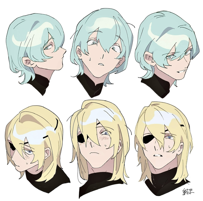 2boys, black_shirt, blonde_hair, blue_eyes, blush, byleth_(fire_emblem), byleth_(male)_(fire_emblem), closed_mouth