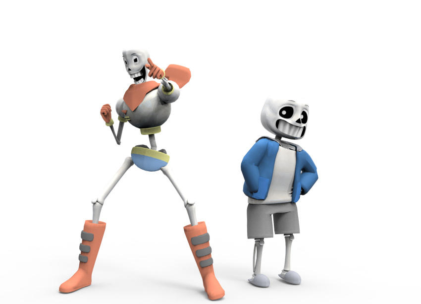 2015, 2boys, 3d, armor, black_shorts, blue_jacket, blue_shorts, boots