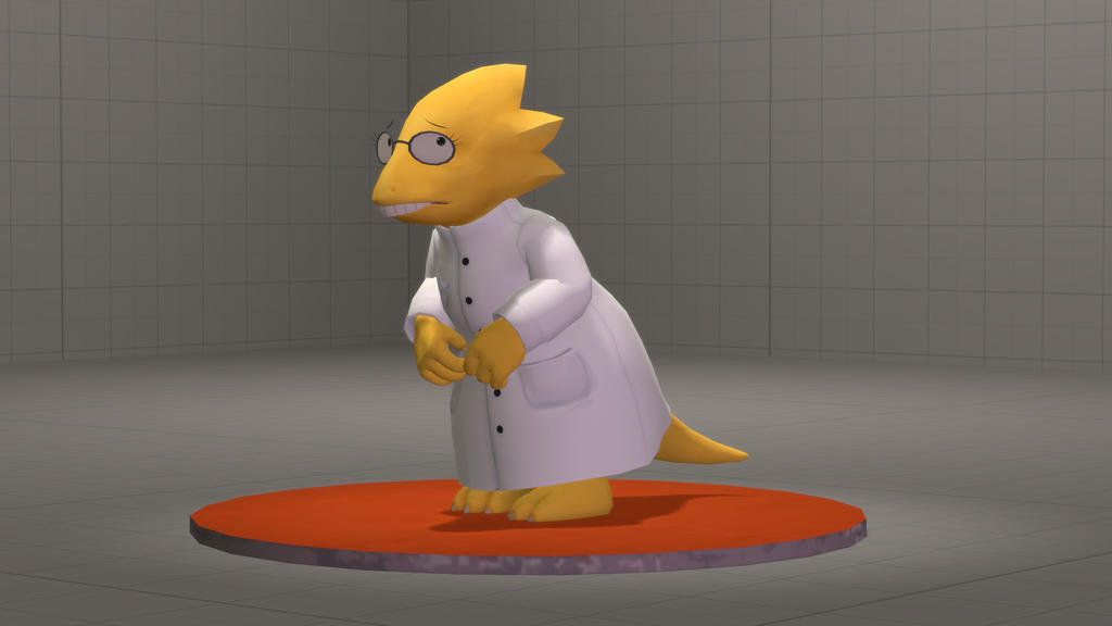 1girl, 2016, 3d, alphys, anthro, colored_skin, digital_media, dinosaur