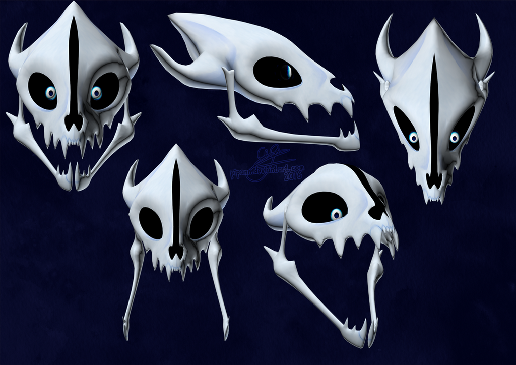 2016, 3d, black_background, digital_media, gasterblaster, hollow_eyes, multiple_views, no_humans