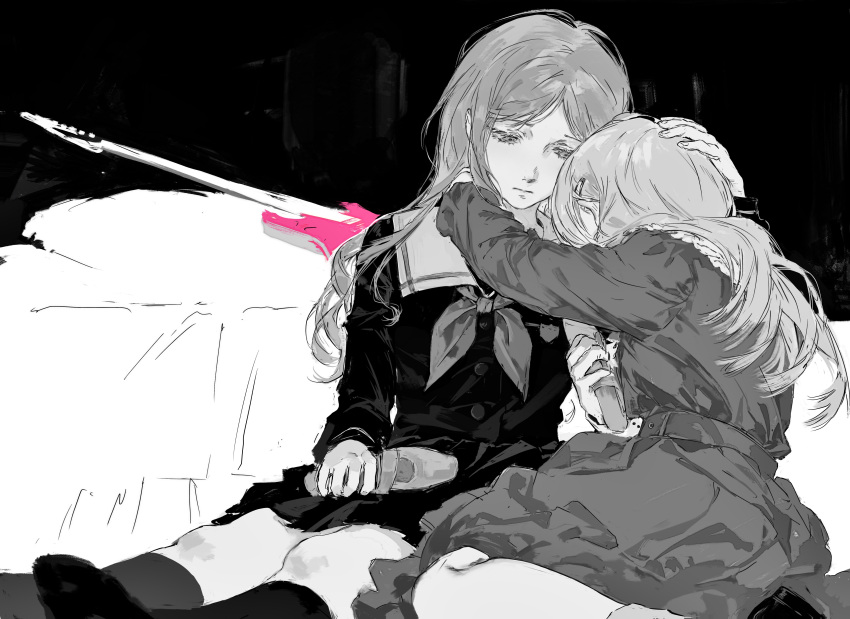 2girls, absurdres, bang_dream!, bang_dream!_it's_mygo!!!!!, bed, chinese_commentary, closed_mouth, commentary_request