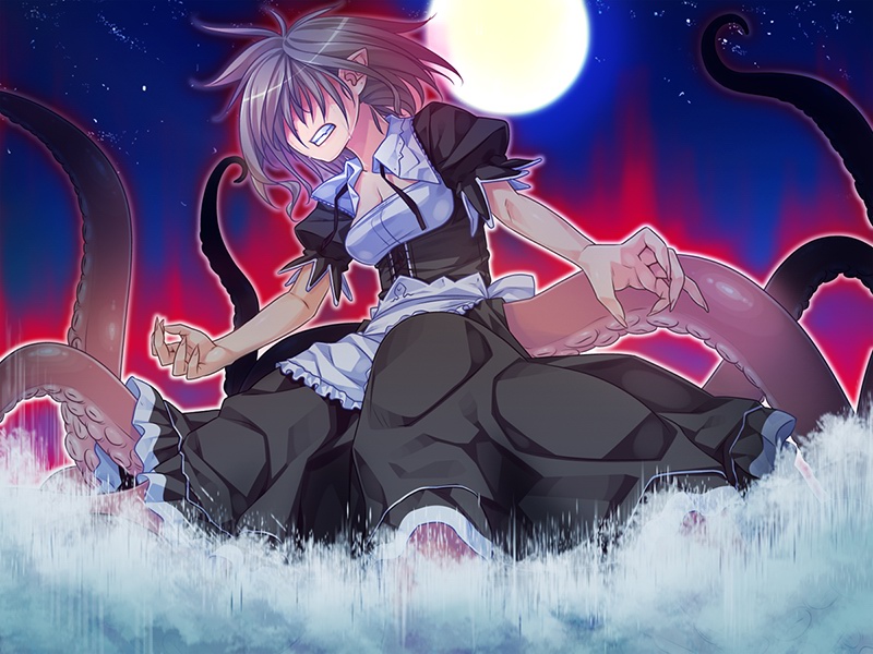 game_cg, maid, mamono_musume-tachi_to_no_rakuen_~slime_&amp;_scylla~, mamonomusume_to_no_seikatsu, monster_girl, moon, pointy_ears, scylla
