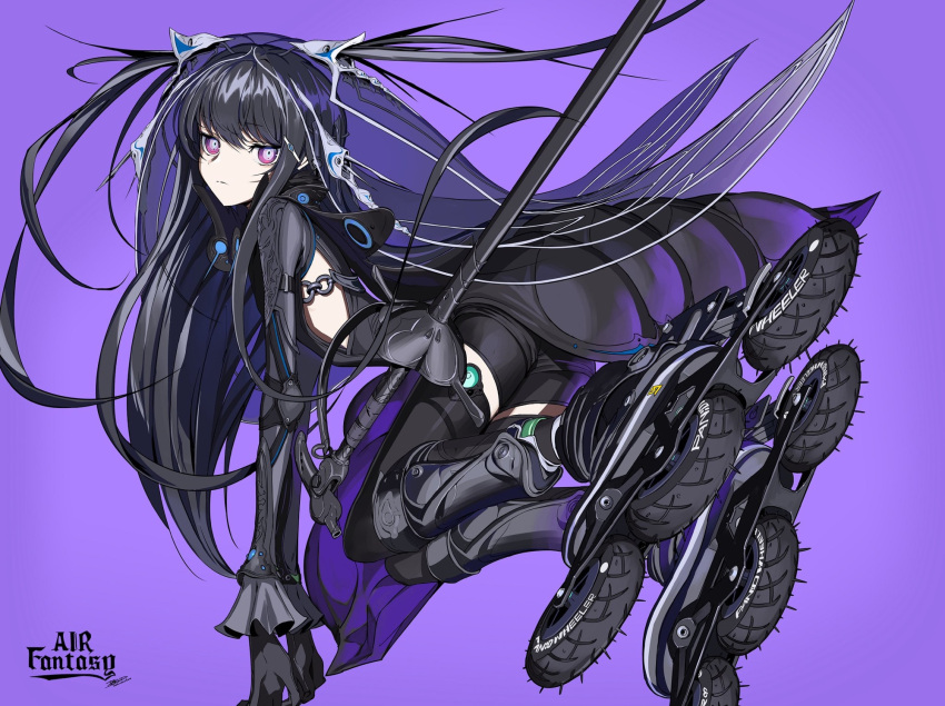 1girl, abdomen_tail, arthropod_girl, black_gloves, black_hair, blunt_bangs, clothing_cutout, expressionless