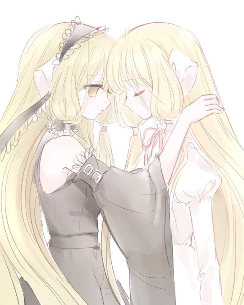 2girls, black_dress, black_hairband, blonde_hair, brown_eyes, chii, chobits, closed_eyes