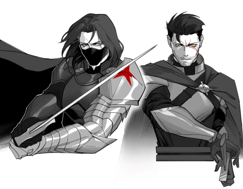 2boys, allie_lynee, alternate_costume, alternate_universe, armor, blood, blood_on_face, blue_eyes