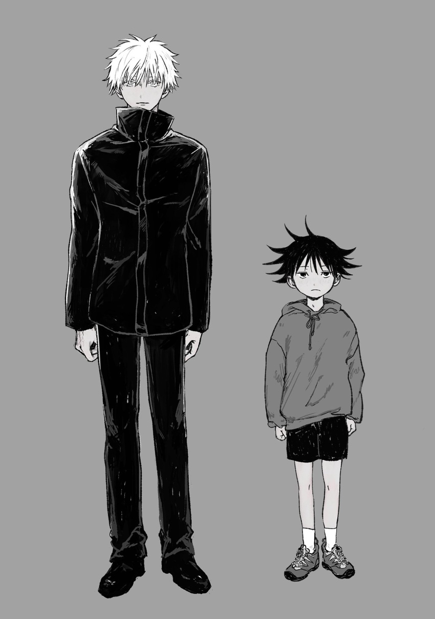 2boys, aged_down, bad_id, bad_twitter_id, closed_mouth, commentary_request, full_body, fushiguro_megumi