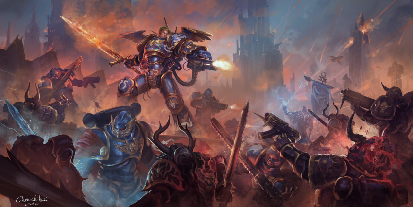 2024, adeptus_astartes, aircraft, airship, anti-aircraft_gun, armor, artist_name, banner