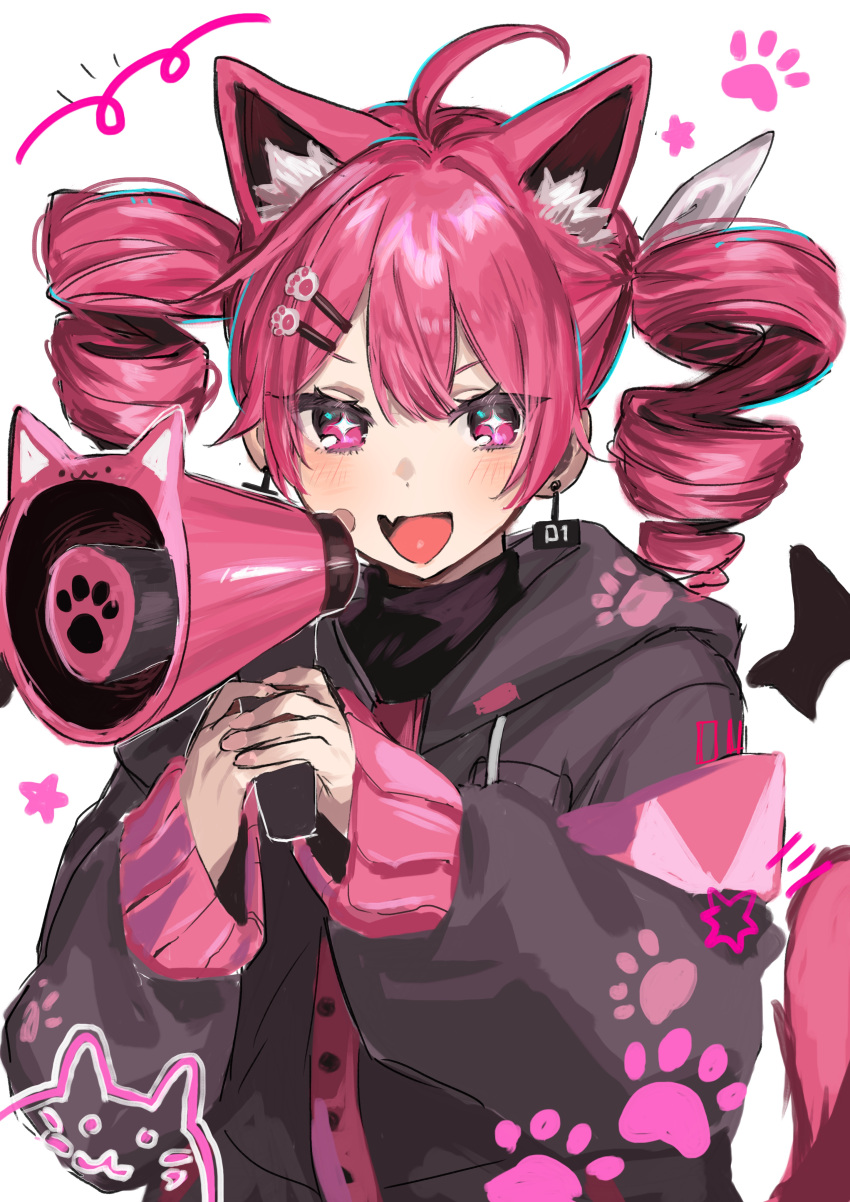 1girl, absurdres, ahoge, animal_ears, animal_hands, black_jacket, black_shirt, bow