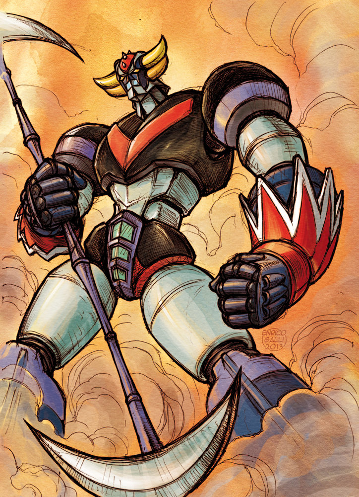 2013, artist_name, clenched_hand, double_blade, english_commentary, enricogalli, grendizer, holding