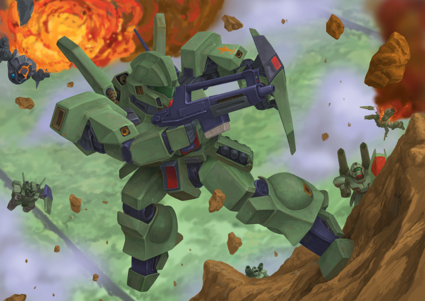 aiming, beam_rifle, cable, cannon, clouds, commentary_request, crossbone_vanguard, debris