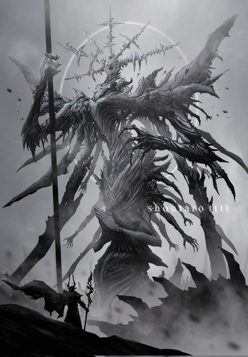 2others, angel, angel_and_devil, artist_name, bone, boss_fight, cape, chinese_commentary
