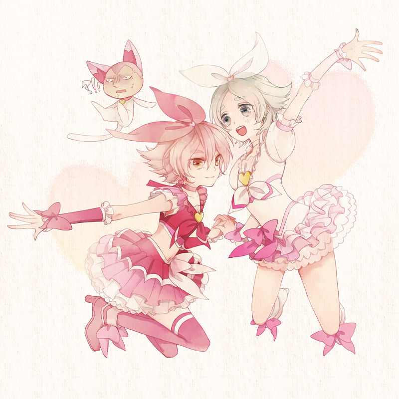atsuya_shirou, bow, cosplay, cure_melody, cure_melody_(cosplay), cure_rhythm, cure_rhythm_(cosplay), fubuki_atsuya