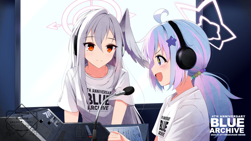 +_+, 2025, 2girls, :d, alternate_costume, anniversary, beads, blue_archive