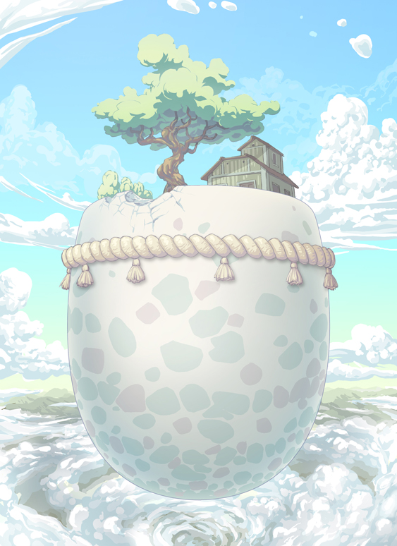 clouds, copyright_request, cristian_penas, floating_island, house, no_humans, scenery, sky, tree