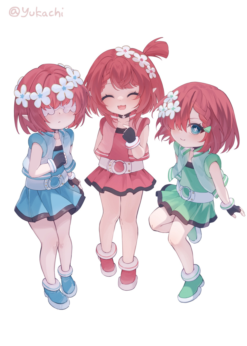 3girls, :3, absurdres, belt, black_choker, black_gloves, blossom_(ppg), blossom_(ppg)_(cosplay)