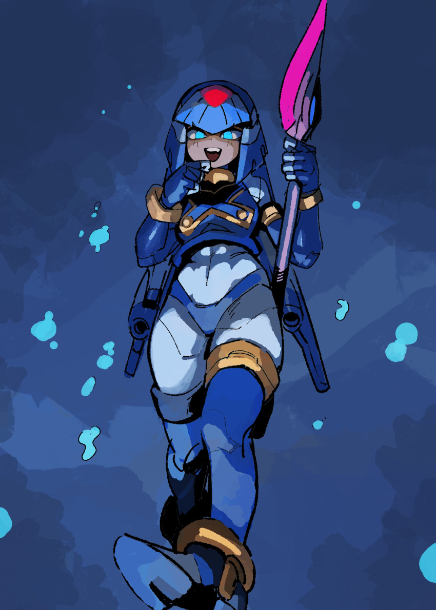 1girl, 33dot, absurdres, air_bubble, android, armor, bare_shoulders, blue_armor