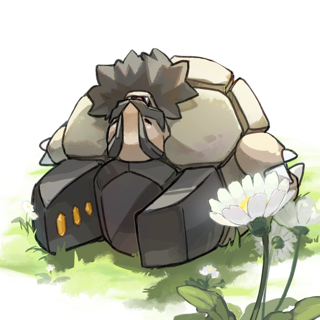 alolan_golem, beard, claws, clonoquen, closed_eyes, commentary_request, facial_hair, fangs