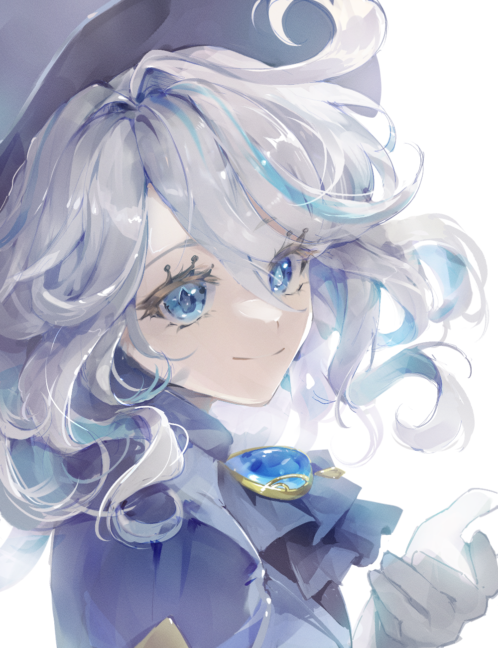 1girl, blue_eyes, blue_hair, floating_hair, furina_(genshin_impact), genshin_impact, hat, highres