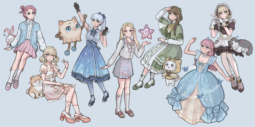 >_<, 6+girls, :t, absurdres, ahoge, alternate_color, alternate_costume, alternate_hair_color