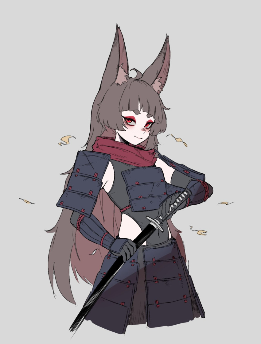 1girl, armor, black_gloves, blush, brown_hair, chivalry_starved, detached_sleeves, frze18