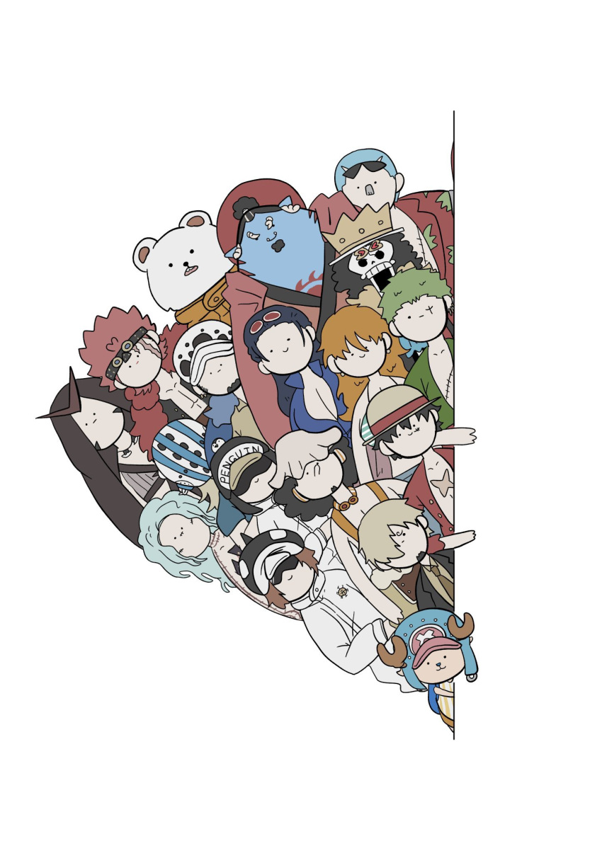 2girls, 6+boys, bear, bepo, black_hair, blonde_hair, blue_hair, blue_skin