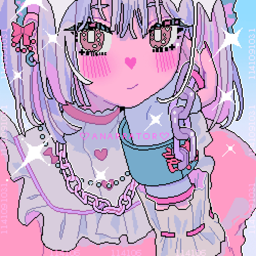 1girl, animated, animated_gif, apangbai_(anarrator), bead_necklace, beads, blinking, blue_background