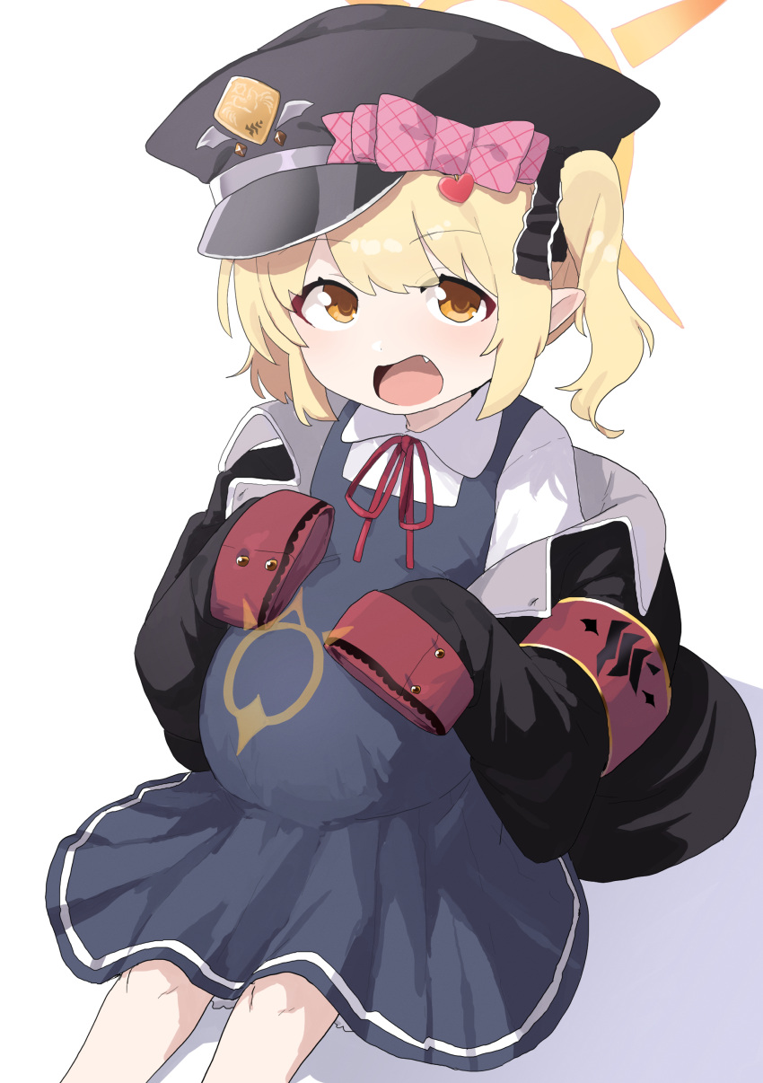 1girl, absurdres, black_hat, blonde_hair, blue_archive, bow, collared_shirt, commentary_request