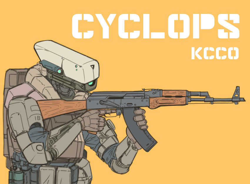 absurdres, aiming, akm, assault_rifle, character_name, cyclops_(girls'_frontline), from_side, girls_frontline