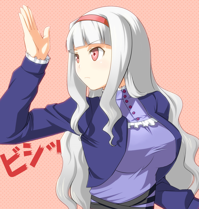 breasts, dress, face, grey_hair, hairband, hands, idolmaster, large_breasts