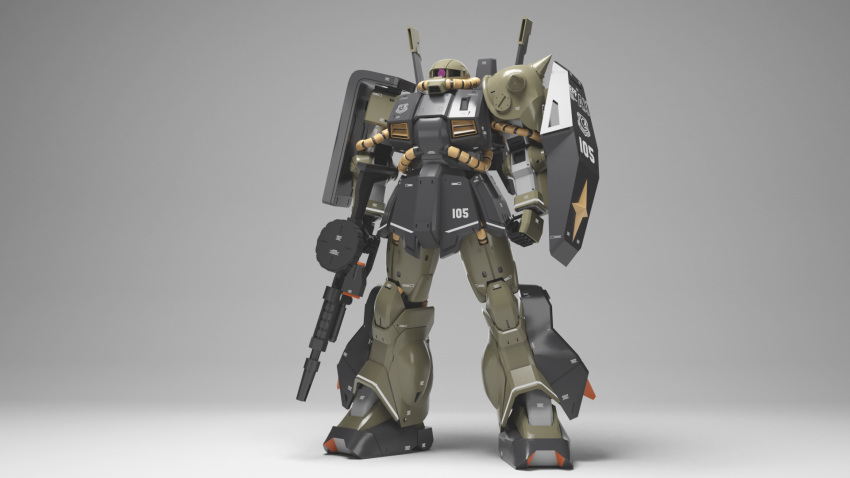 3d, cable, commentary_request, gassan_(7nan8ku), gradient_background, gun, gundam, highres