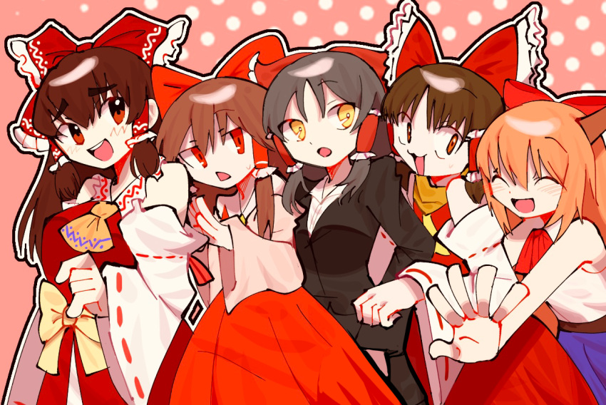 5girls, :3, ascot, benikurage_(cookie), black_eyes, black_hair, black_jacket, blazer