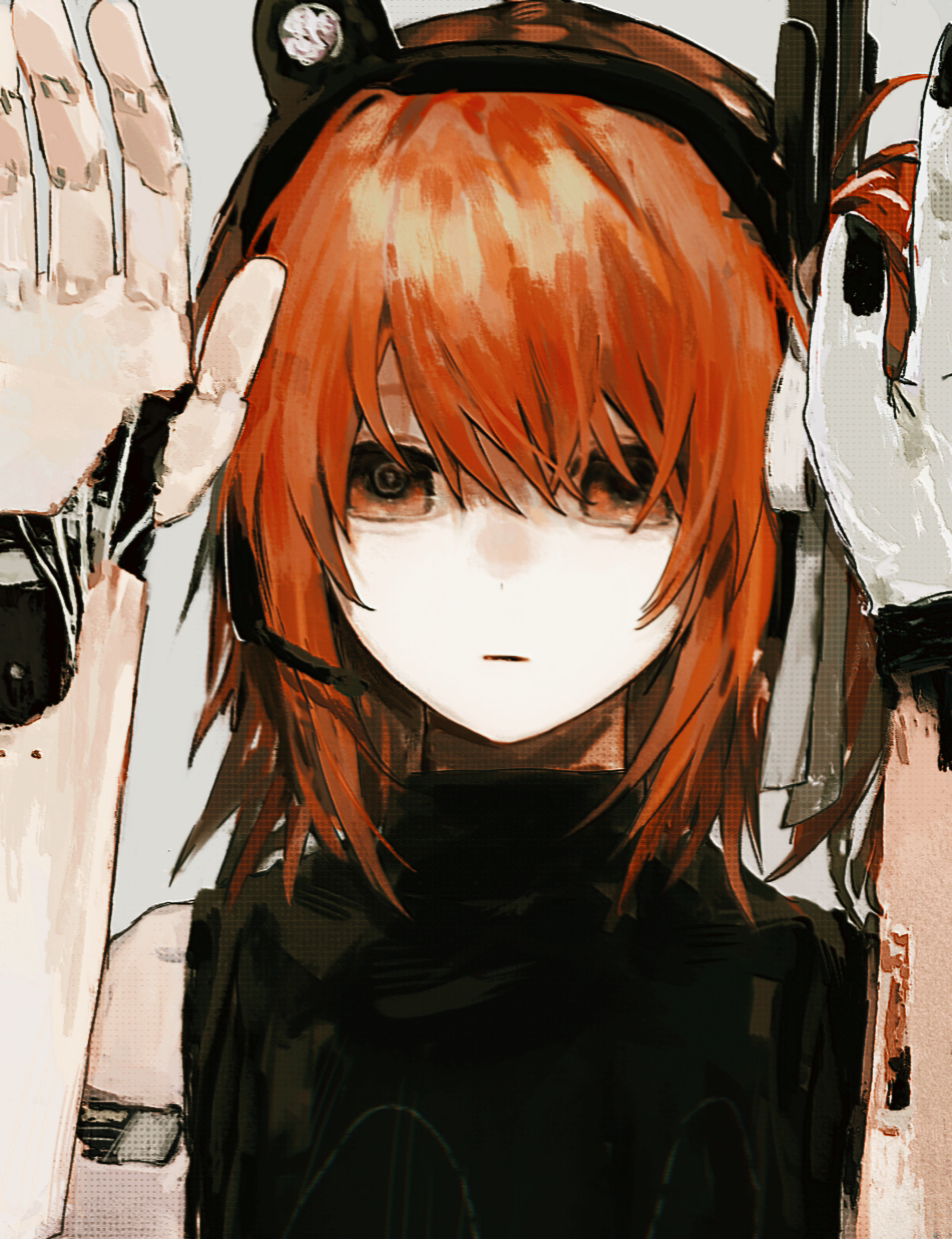 1girl, adachi_rei, android, black_shirt, closed_mouth, commentary, empty_eyes, expressionless