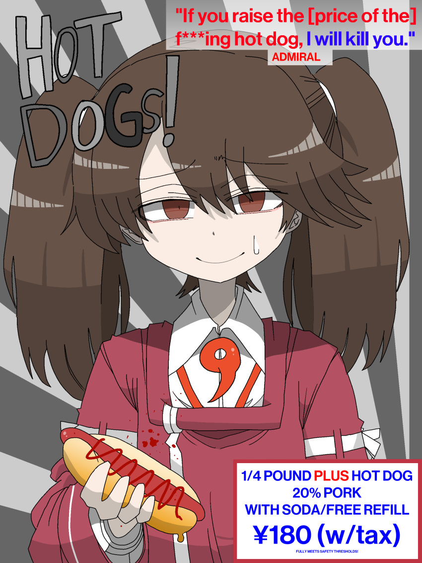 1girl, absurdres, brown_eyes, brown_hair, censored, censored_profanity, censored_text, collared_shirt