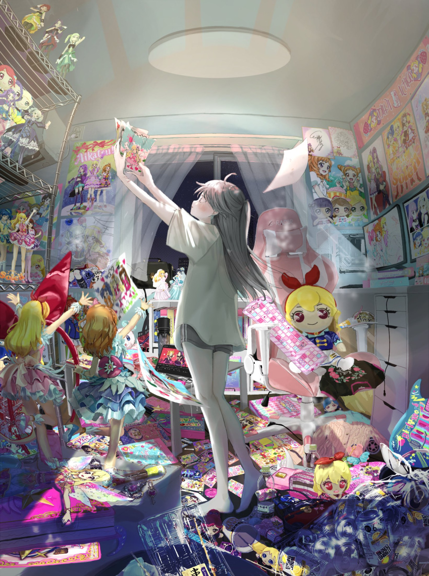 6+girls, ahoge, aikatsu!, aikatsu!_(series), bag, baggy_clothes, barefoot, bedroom