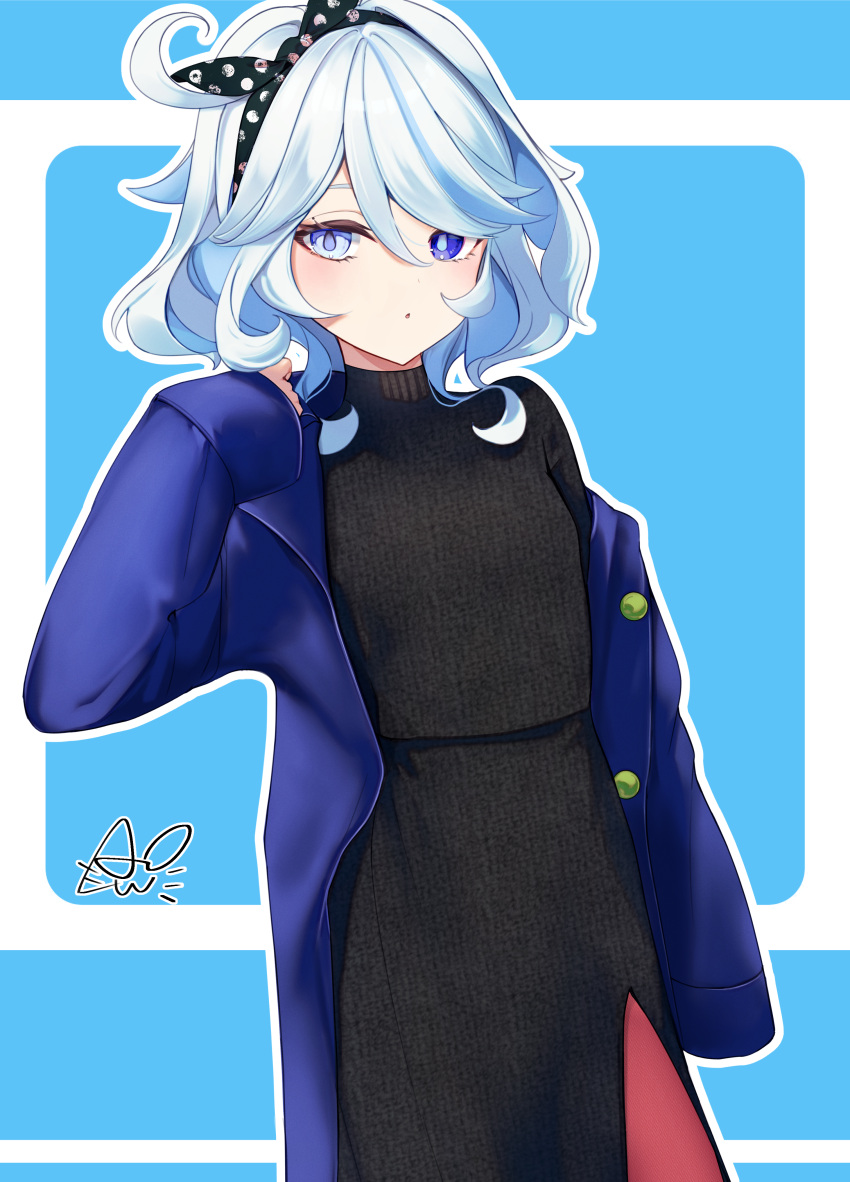 1girl, :o, absurdres, alternate_costume, asahi_(vjss4548), black_dress, black_hairband, black_ribbon