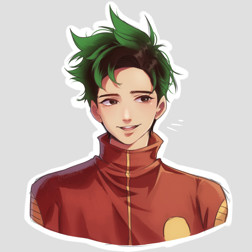 1boy, american_dragon_jake_long, asian, disney, green_hair, highres, jacket, jake_long
