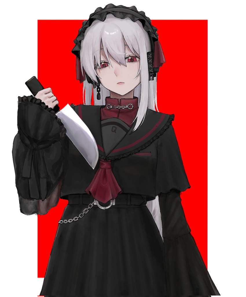 1girl, belt, black_belt, black_hairband, black_ribbon, black_sailor_collar, black_shirt, black_skirt