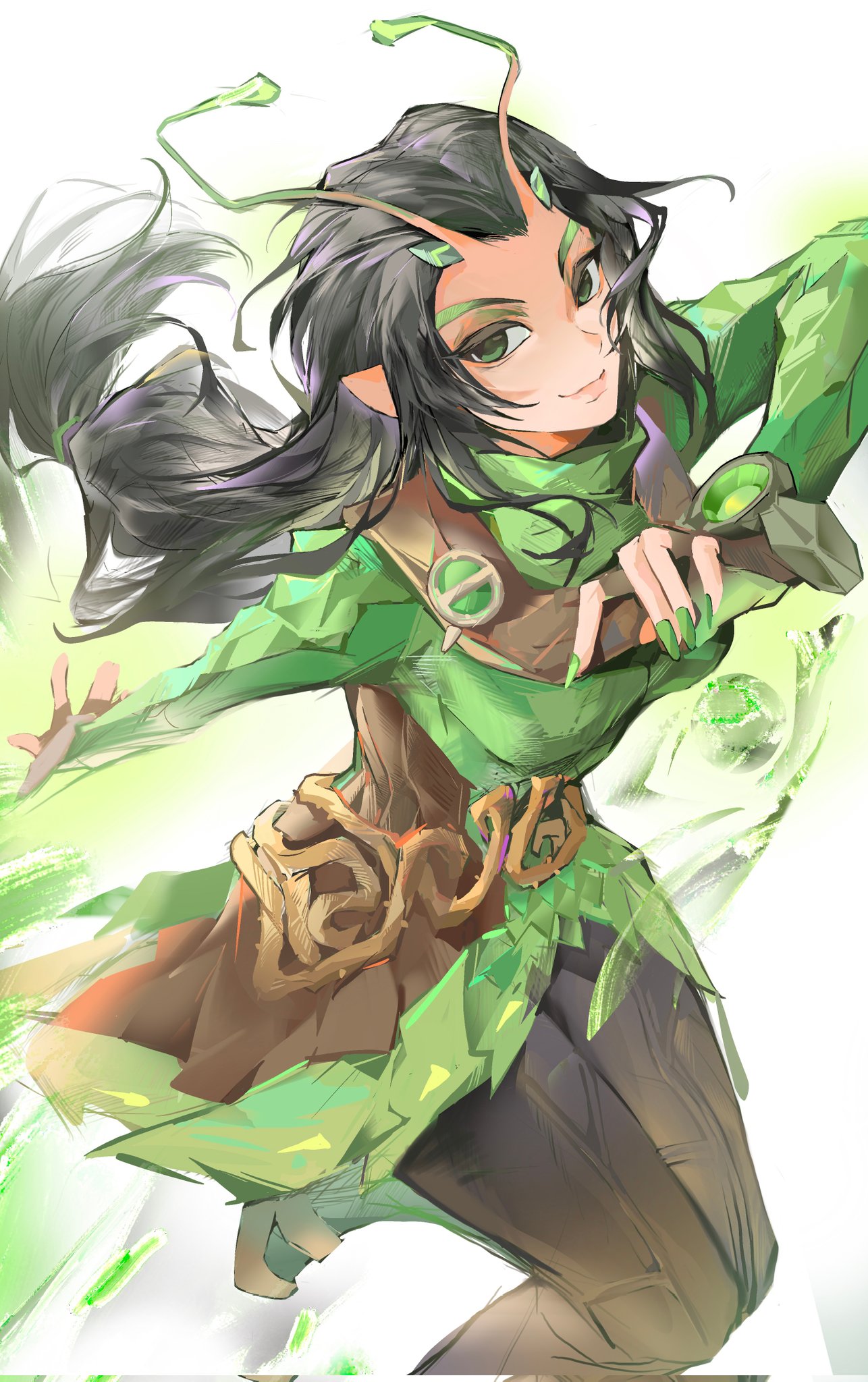1girl, alien, antennae, black_hair, closed_mouth, green_eyes, guardians_of_the_galaxy, highres