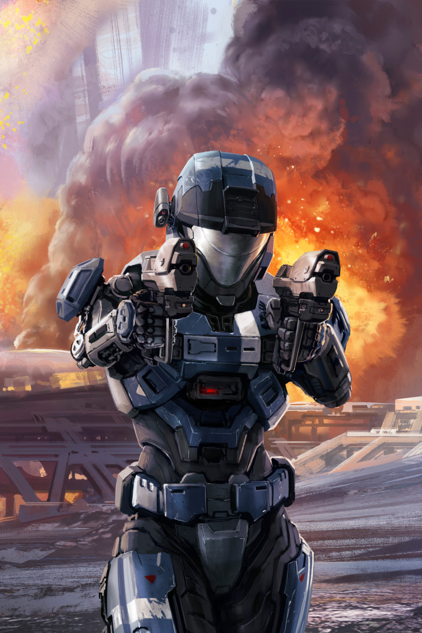 1girl, absurdres, aiming, aiming_at_viewer, armor, assault_visor, catherine-b320, concept_art