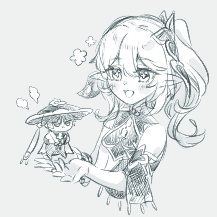 12zuiun, 1boy, 1girl, :<, armlet, blunt_ends, blush, bow