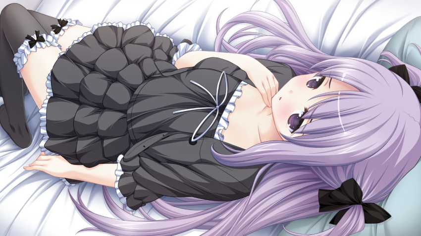 bed, game_cg, hatsukoi_sacrament, purple_eyes, purple_hair, twintails, violet_eyes