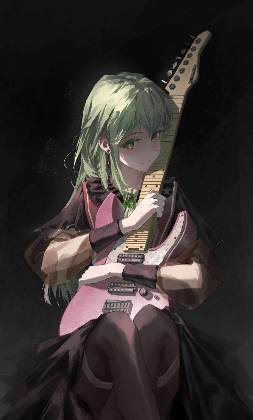 1girl, 7-string_guitar, absurdres, bang_dream!, bang_dream!_it's_mygo!!!!!, black_capelet, black_pantyhose, black_skirt